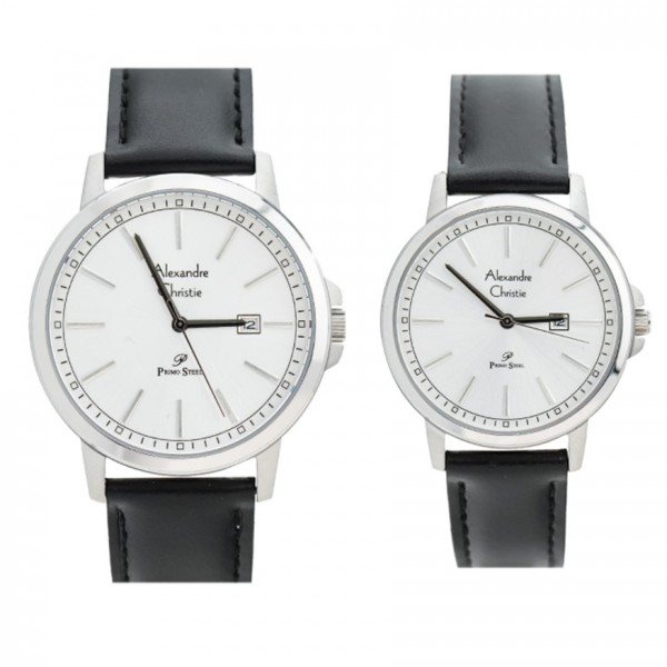 Alexandre Christie AC 1014 Silver White Black Tick Leather Couple